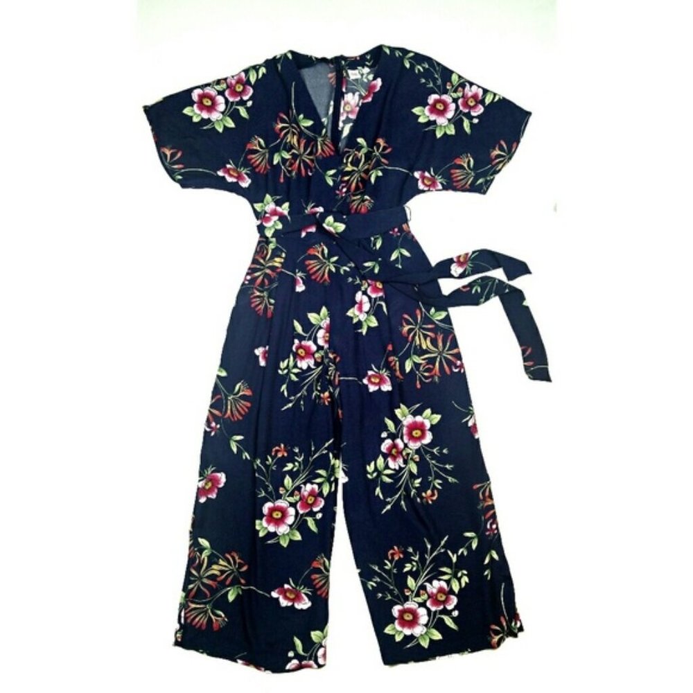 Gap belted jumpsuit romper blue floral sz. 4
